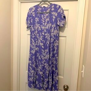 VTG April Cornell Floral Rayon Dress Large Cottage core Midi Purple Feminine